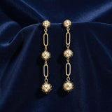 Dangle Gold Linked Mesh Ball Long Drop Earrings