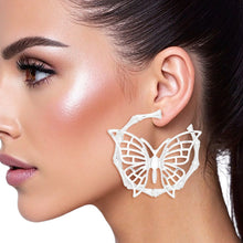 Load image into Gallery viewer, Hoop Dimensional Butterfly Silver Bamboo Earrings
