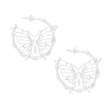 Load image into Gallery viewer, Hoop Dimensional Butterfly Silver Bamboo Earrings
