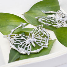 Load image into Gallery viewer, Hoop Dimensional Butterfly Silver Bamboo Earrings
