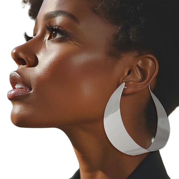 Hoop Contoured Silver Twisted U Shape Earrings