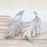 Stud Elongated Silver Twisted Leaf Organic Earrings
