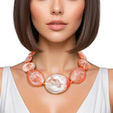 Collar Orange Marbled Chunky Oval Bead Necklace
