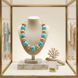 Turquoise Marbled & Fluted Gold Chunky Necklace