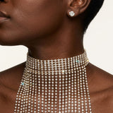 Long Gold Fringe Choker Necklace with Rhinestones