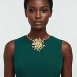 Pendant Matte Gold Metal Sunburst Flower Necklace