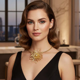 Pendant Matte Gold Metal Sunburst Flower Necklace