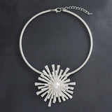 Pendant Matte Silver Metal Sunburst Flower Necklace