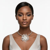 Pendant Matte Silver Metal Sunburst Flower Necklace