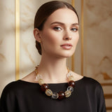 Chunky Marbled Brown and Mixed Bead Necklace