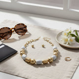 Chunky Cracked White Hollow Metal Bead Necklace