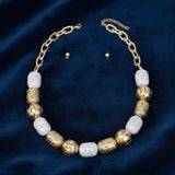 Chunky Cracked White Hollow Metal Bead Necklace