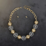 Chunky Faceted Clear and Metal Ball Bead Necklace