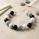 Mod Style Tricolor Black Tone Chunky Bead Necklace