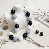 Mod Style Tricolor Black Tone Chunky Bead Necklace