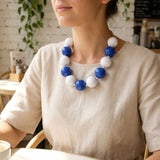 Mod Style Two Tone Blue White Chunky Bead Necklace