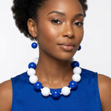 Mod Style Two Tone Blue White Chunky Bead Necklace