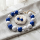 Mod Style Two Tone Blue White Chunky Bead Necklace