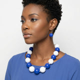 Mod Style Two Tone Blue White Chunky Bead Necklace