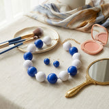 Mod Style Two Tone Blue White Chunky Bead Necklace