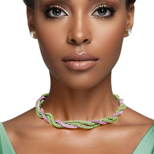 Cargar imagen en el visor de la galería, AKA Vibrant Pink Green Twisted Tube Necklace
