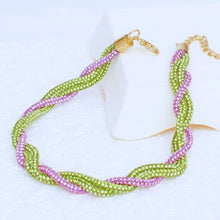 Cargar imagen en el visor de la galería, AKA Vibrant Pink Green Twisted Tube Necklace
