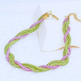 AKA Vibrant Pink Green Twisted Tube Necklace