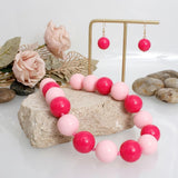 Mod Style Two Tone Pink Chunky Bead Necklace
