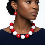 Mod Style Two Tone Red White Chunky Bead Necklace