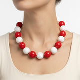 Mod Style Two Tone Red White Chunky Bead Necklace