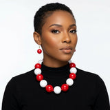 Mod Style Two Tone Red White Chunky Bead Necklace