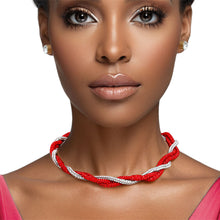Cargar imagen en el visor de la galería, DST Vibrant Red Clear Twisted Tube Necklace
