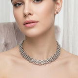 Silver Panther Link Style Chain Necklace Set