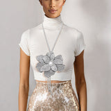 Long Y Brilliant Clear Blooming Flower Necklace