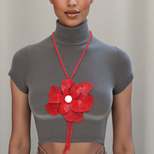 Cargar imagen en el visor de la galería, Long Y Brilliant Red Blooming Flower Necklace
