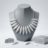 Egyptian Collar Matte Silver Fanned Necklace