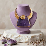 Large Purple Resin Pendant Gold Collar Necklace