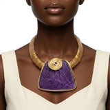 Large Purple Resin Pendant Gold Collar Necklace