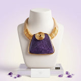 Large Purple Resin Pendant Gold Collar Necklace