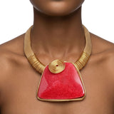 Large Red Resin Pendant Gold Mesh Collar Necklace