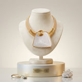 Large White Resin Pendant Gold Collar Necklace