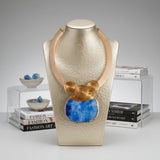 Blue Druzy Stone Pendant Gold Collar Necklace