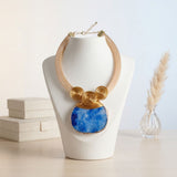 Blue Druzy Stone Pendant Gold Collar Necklace