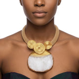 White Druzy Stone Pendant Gold Collar Necklace