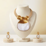 White Druzy Stone Pendant Gold Collar Necklace