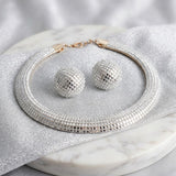 Gold Clear Stone 6 Row Disco Ball Collar Necklace