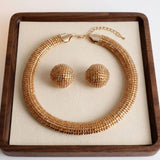 Gold Square Stone 6 Row Disco Ball Collar Necklace