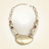 Ivory Bead Sculpted Matte Gold Pendant Necklace