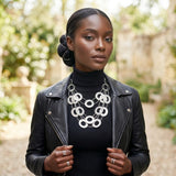 Bib Matte Silver Multi Link Layer Chains Necklace