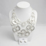 Bib Matte Silver Multi Link Layer Chains Necklace